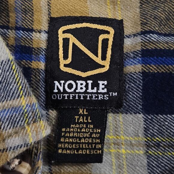 Noble Outfitters‎ Flannel Shirt Mens XL Tall Yellow Blue Plaid Cotton Workwear - Picture 3 of 6